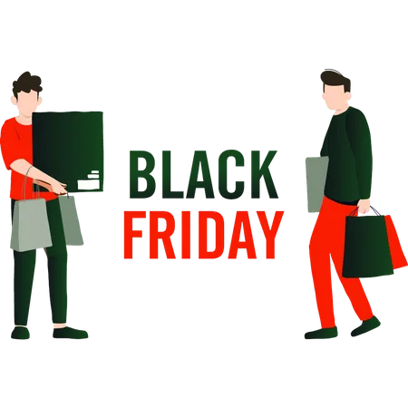 Gente de compras el viernes negro  Ilustración