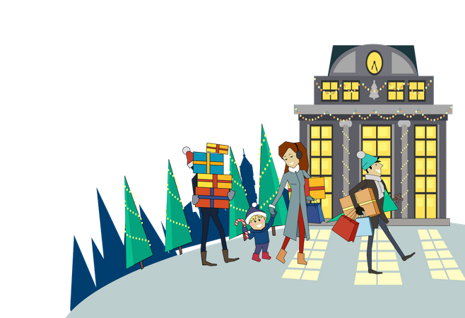 Gente de compras en Navidad  Illustration