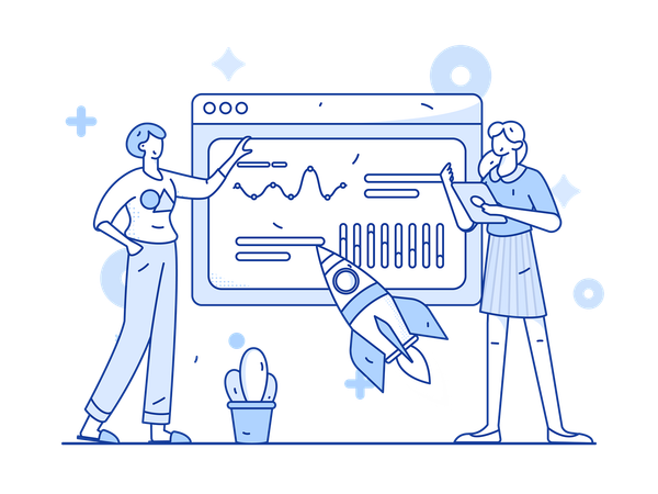 Empresarios analizando datos de crecimiento  Ilustración