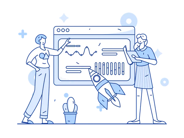 Empresarios analizando datos de crecimiento  Ilustración