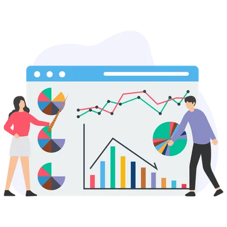 Empresarios analizando gráficos de crecimiento de la empresa  Ilustración