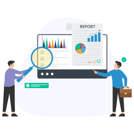 Gente de negocios analizando informe financiero  Ilustración