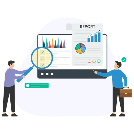 Gente de negocios analizando informe financiero  Ilustración