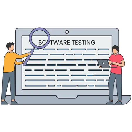 Gente de negocios arreglando software  Ilustración