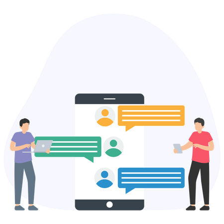 Gente de negocios haciendo chat en línea  Ilustración