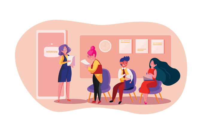 Gente de negocios esperando una entrevista de trabajo  Ilustración
