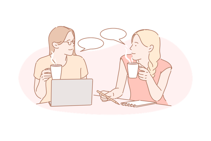 Gente de negocios hablando entre sí con café  Ilustración