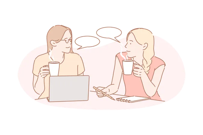 Gente de negocios hablando entre sí con café  Ilustración