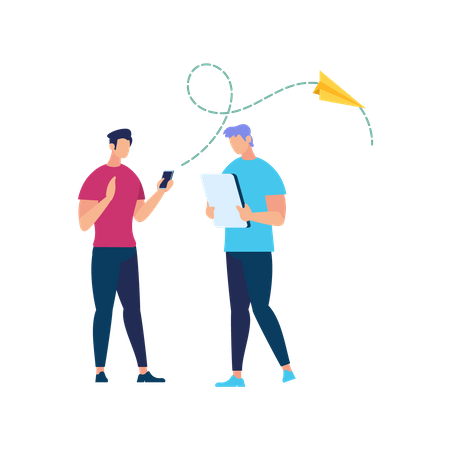 Gente de negocios hablando sosteniendo gadgets  Ilustración