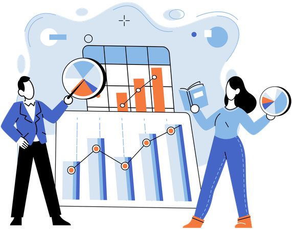 Gente de negocios haciendo análisis de datos  Ilustración