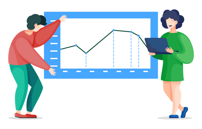 Gente de negocios haciendo análisis de datos  Ilustración