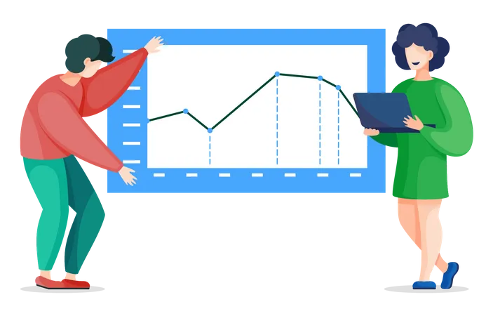 Gente de negocios haciendo análisis de datos  Ilustración