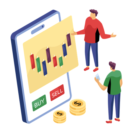 Gente de negocios haciendo análisis del mercado de valores  Ilustración