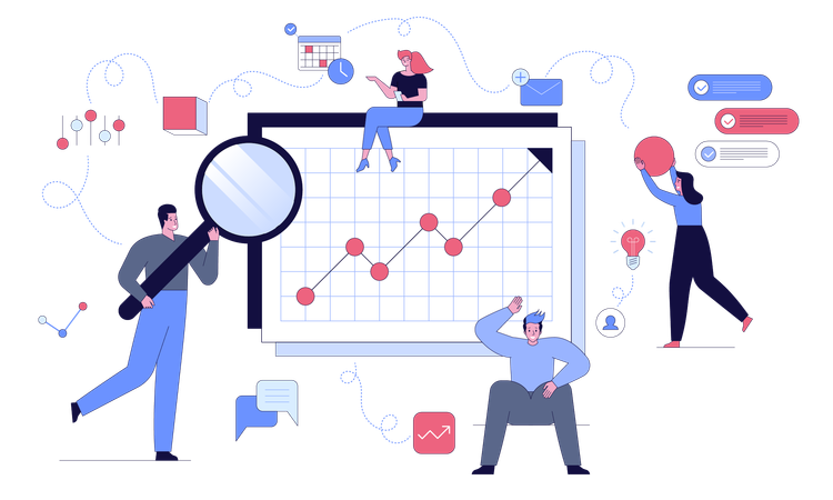 Gente de negocios haciendo investigación empresarial  Ilustración