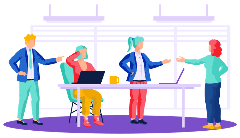 Gente de negocios intercambiando ideas y discutiendo en el lugar de trabajo  Ilustración