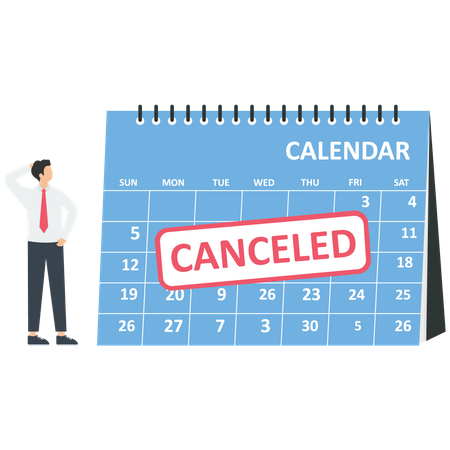 La gente de negocios mira un sello de goma cancelado en un calendario  Ilustración