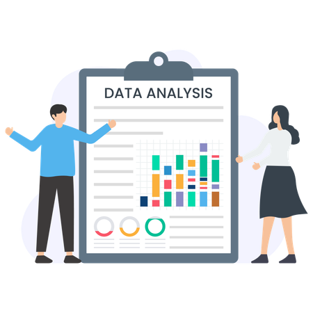 Personas de negocios presentando un informe de análisis de datos  Ilustración