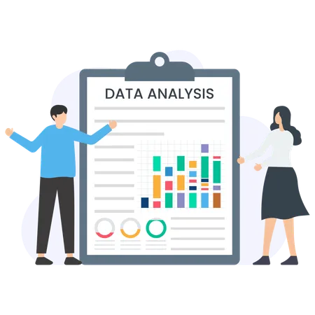 Personas de negocios presentando un informe de análisis de datos  Ilustración