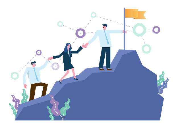 Los empresarios suben a la cima de la montaña  Ilustración