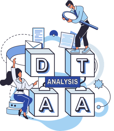 Gente de negocios trabajando con fuentes de datos complejas  Ilustración