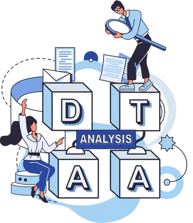 Gente de negocios trabajando con fuentes de datos complejas  Ilustración