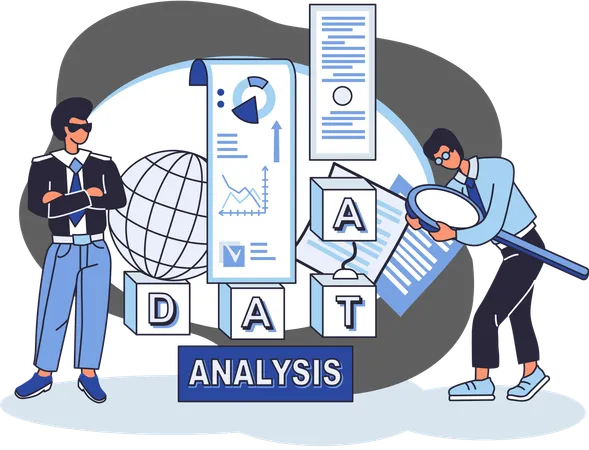 Gente de negocios trabajando con fuentes de datos complejas  Ilustración