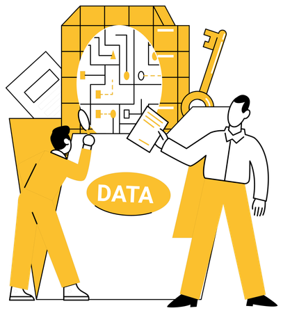 Gente de negocios trabajando en patrones de datos  Ilustración