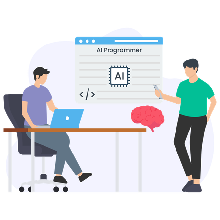 Gente de negocios trabajando en programación de inteligencia artificial  Ilustración