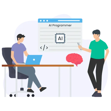 Gente de negocios trabajando en programación de inteligencia artificial  Ilustración