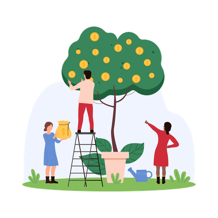 Gente de negocios trabajando para ahorrar dinero  Ilustración