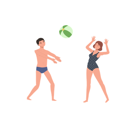 Gente disfrutando de la pelota de playa  Ilustración
