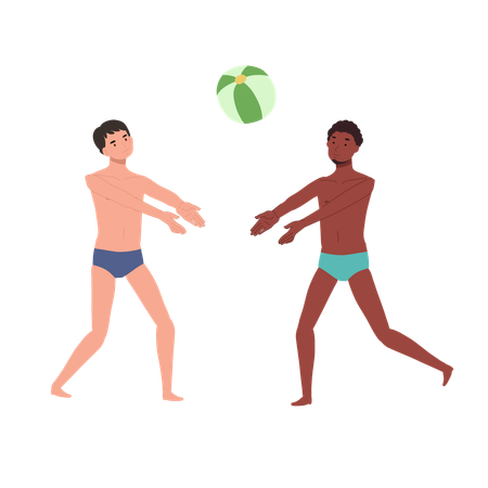 Gente disfrutando de la pelota de playa  Ilustración