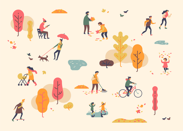 Gente disfrutando en el parque de la ciudad  Ilustración