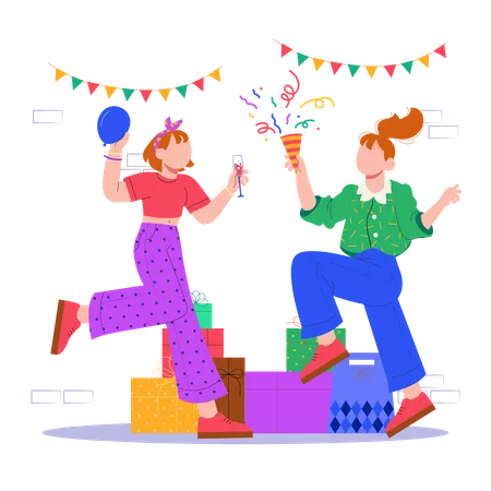 Gente disfrutando de la fiesta de año nuevo  Ilustración