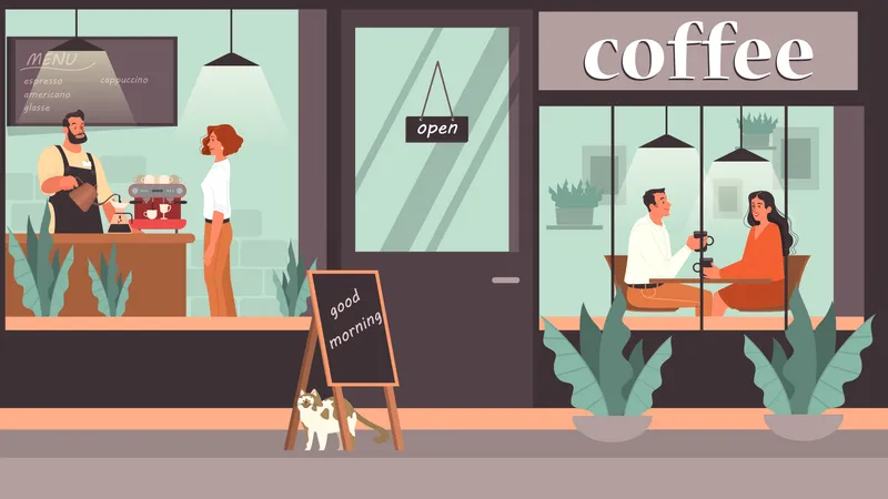 Gente en el cafe  Ilustración