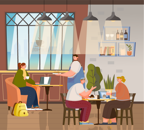 Gente en el cafe  Ilustración
