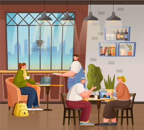 Gente en la cafeteria  Ilustración