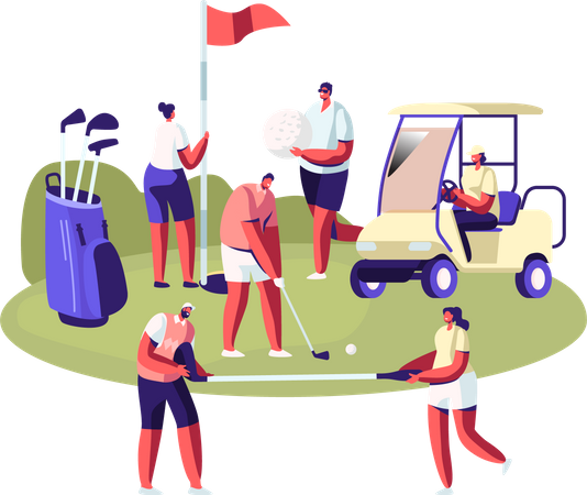 Gente en el campo de golf  Ilustración