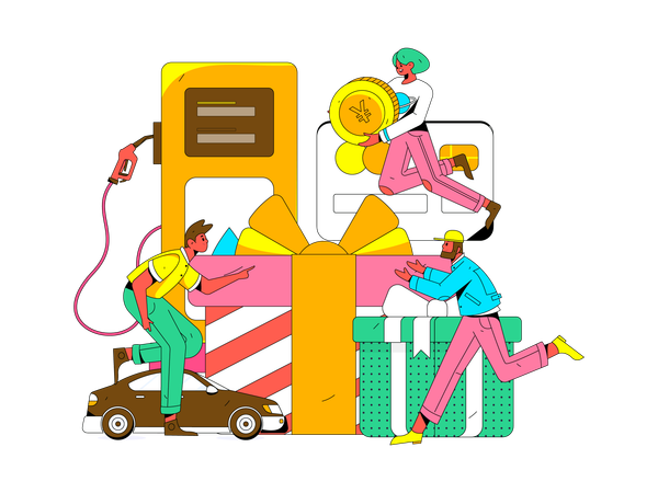 Gente en gasolinera  Ilustración