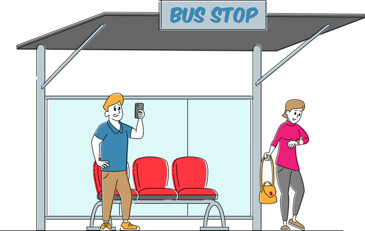 Gente en la estación de autobuses  Ilustración