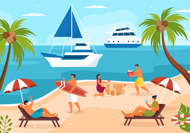 Gente en la playa  Ilustración