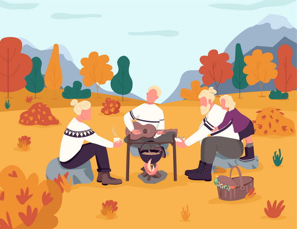Gente en picnic  Ilustración