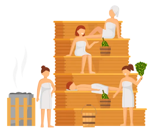 Gente, en, sauna  Ilustración