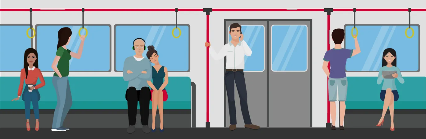 Gente en tren  Ilustración