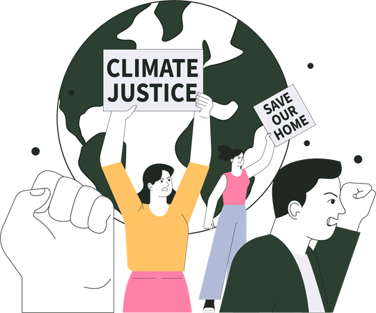 La gente enojada y consiguiendo justicia climática  Ilustración