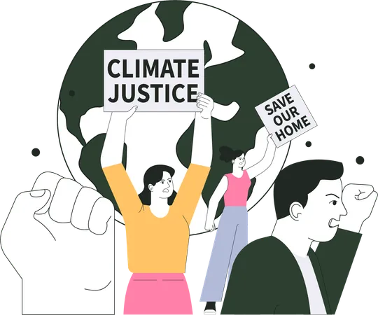 La gente enojada y consiguiendo justicia climática  Ilustración