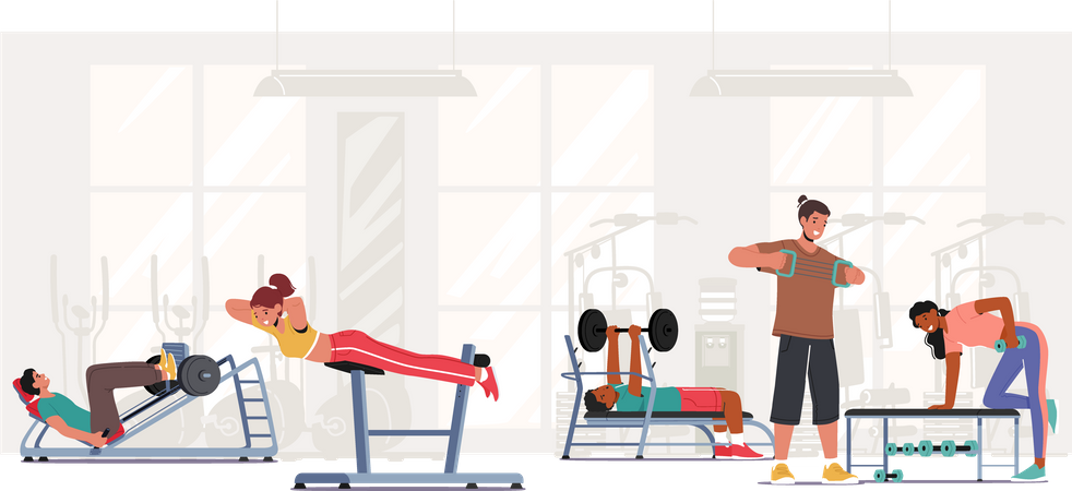 Gente entrenando en el gimnasio  Illustration