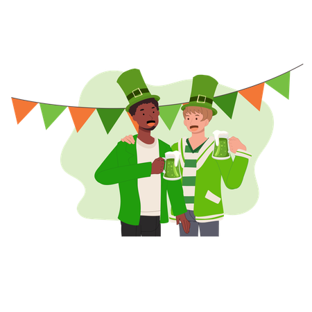 La gente feliz celebra el día de San Patricio.  Festival irlandés de alegría y tradición  Ilustración
