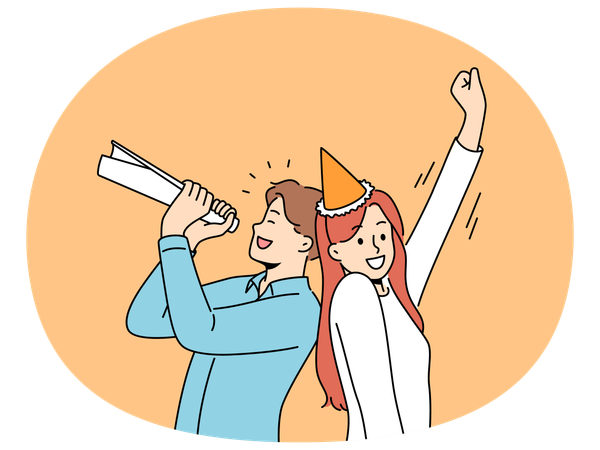 La gente feliz celebra la fiesta juntos  Ilustración