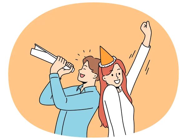 La gente feliz celebra la fiesta juntos  Ilustración